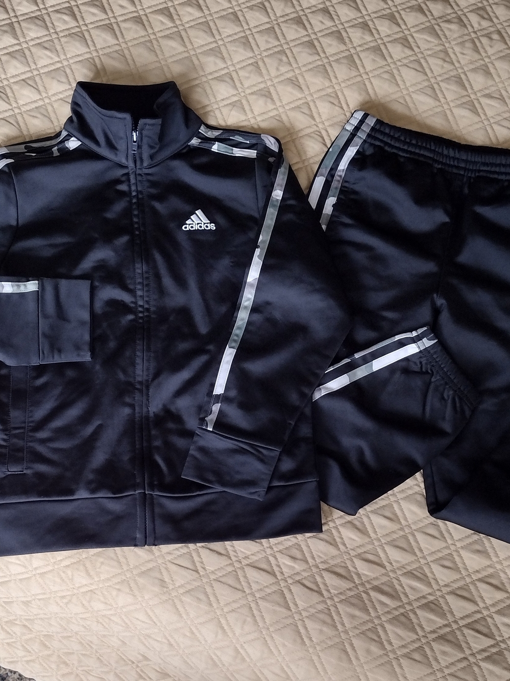 Adidas Kids’ Black Track Jacket with Joggers Camo Stripes